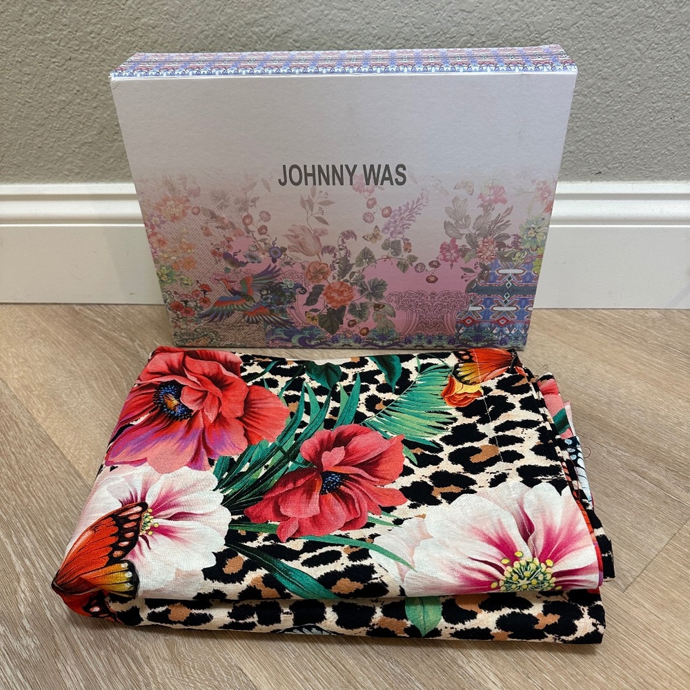 Johnny Was Sandra Floral and Leopard Print Tablecloth NWOT